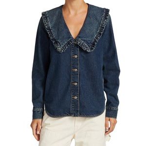 EUC GANNI Ruffle-Collar Denim Shirt Sz 38/6